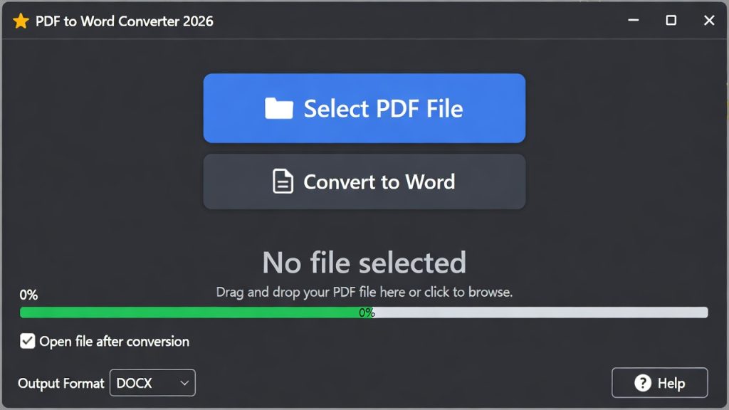 pdf to word converter 2026 interface example
