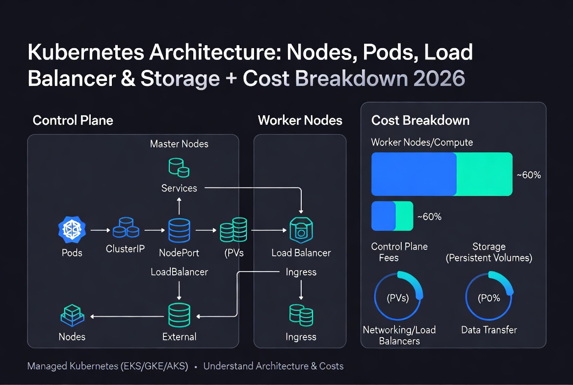 kubernetes architecture diagram nodes pods load balancer storage cost breakdown