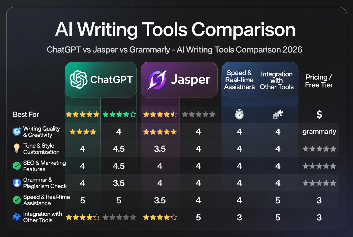 ai writing tools comparison chatgpt jasper grammarly