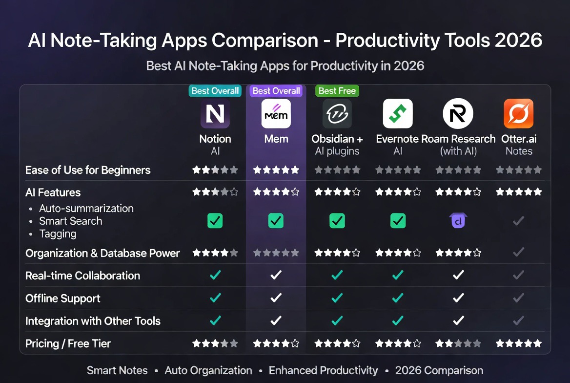 ai note taking apps comparison tools for productivity