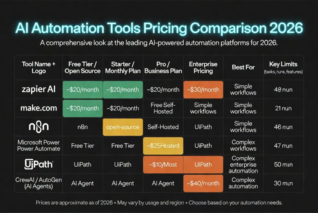 ai automation tools pricing comparison