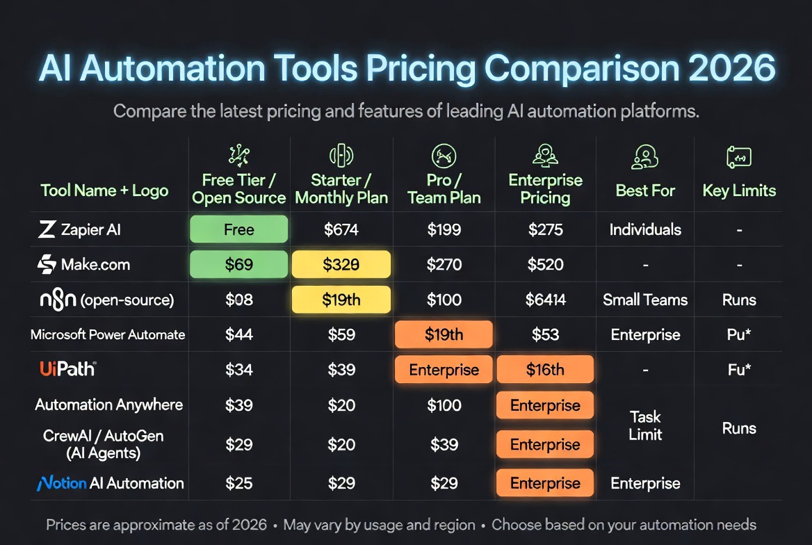 ai automation tools pricing comparison 2026