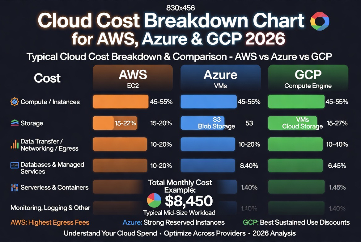 Cloud cost breakdown chart for AWS Azure and GCP