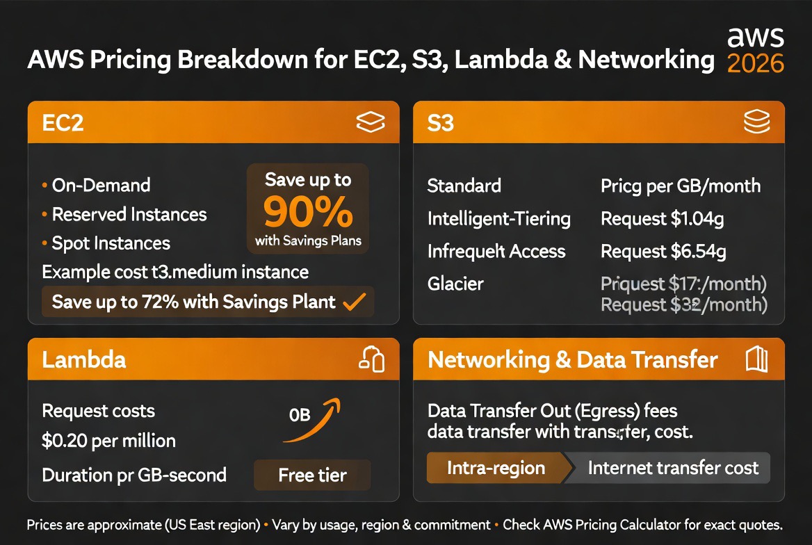 AWS pricing breakdown for EC2 S3 Lambda and networking