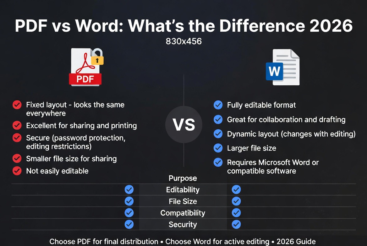 PDF vs Word DOCX file format comparison